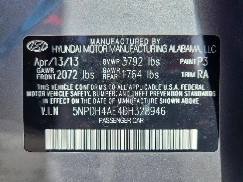 2013 HYUNDAI ELANTRA LIMITED  