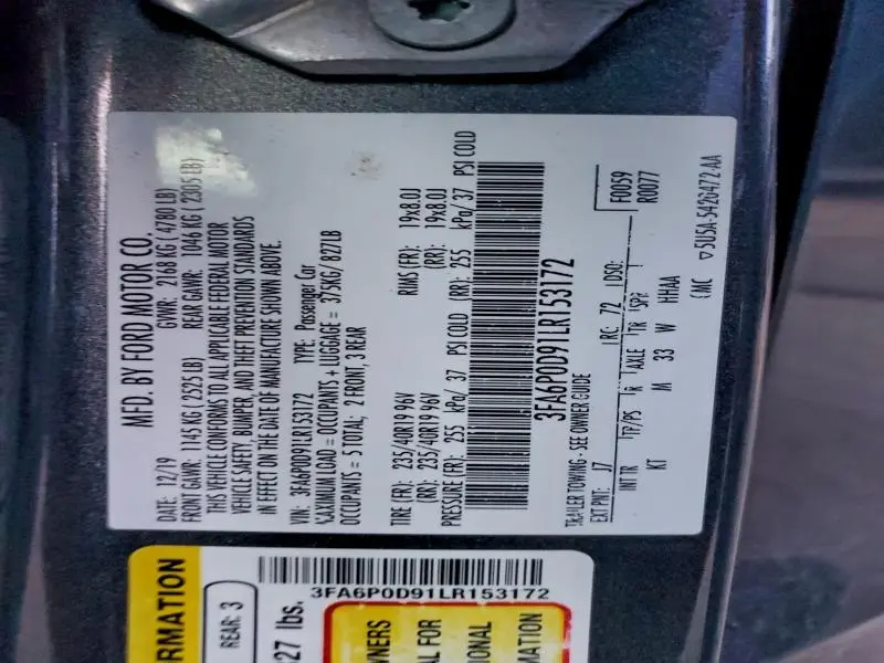 2020 FORD FUSION TITANIUM  