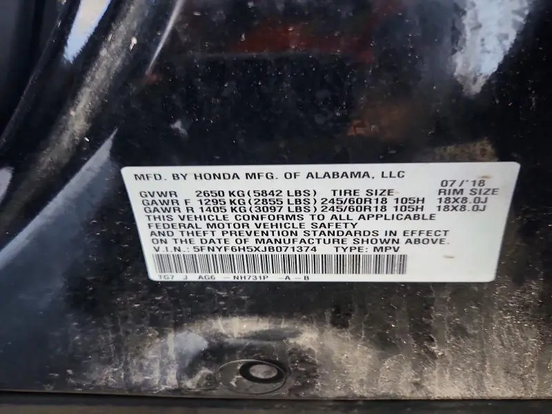 2018 HONDA PILOT EXL  