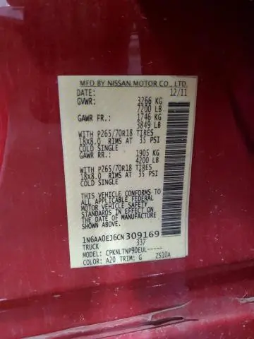 2012 NISSAN TITAN S  