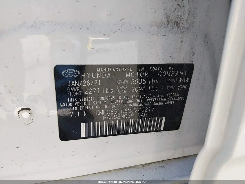 2021 HYUNDAI IONIQ HYBRID BLUE