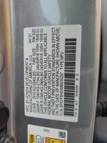 2021 HONDA PILOT EXL  