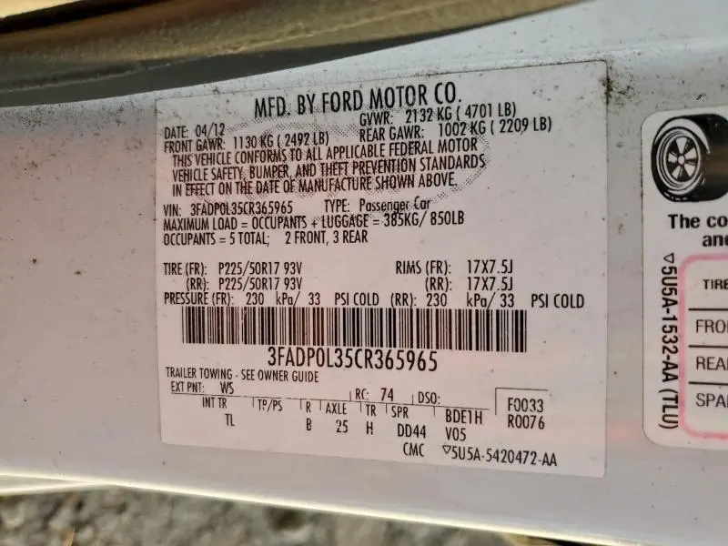 2012 FORD FUSION HYBRID  