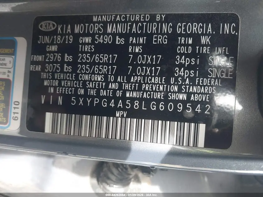 2020 KIA SORENTO 3.3L LX