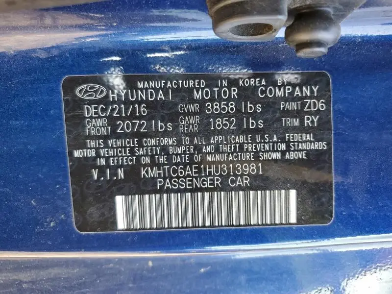 2017 HYUNDAI VELOSTER TURBO  