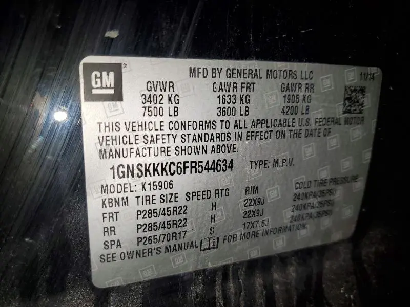 2015 CHEVROLET SUBURBAN K1500 LTZ  