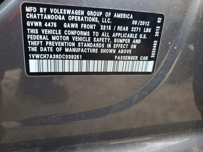 2013 VOLKSWAGEN PASSAT SEL  