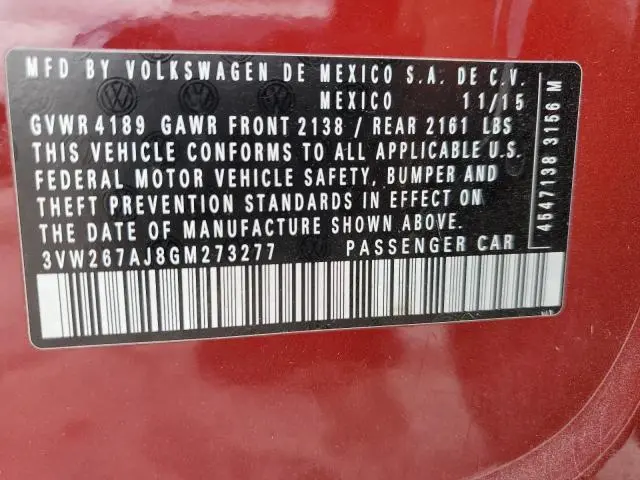 2016 VOLKSWAGEN JETTA S  