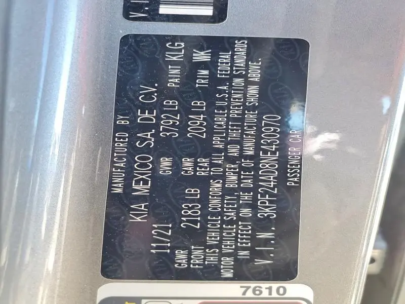 2022 KIA FORTE LXS  