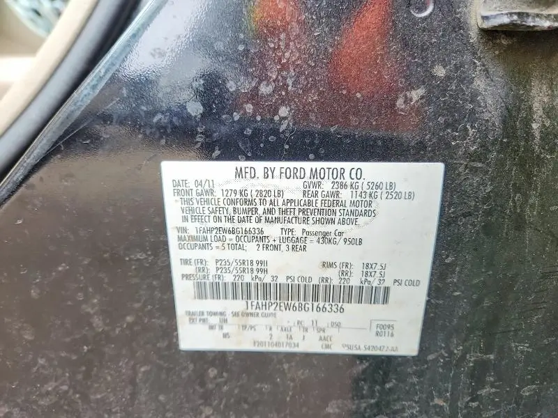 2011 FORD TAURUS SEL  
