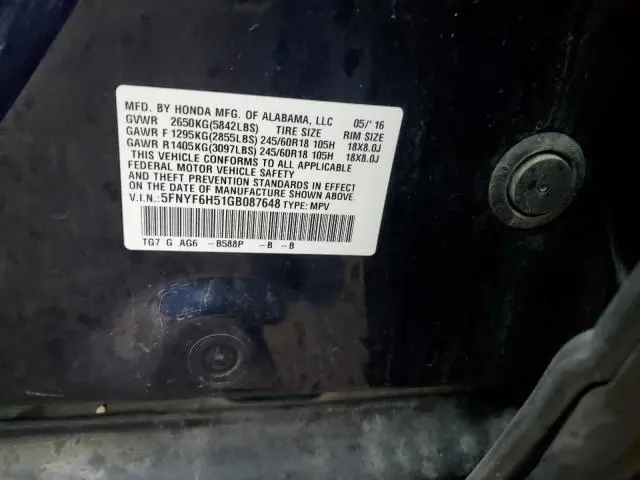 2016 HONDA PILOT EXL  