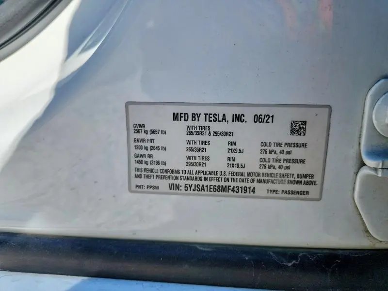 2021 TESLA MODEL S   