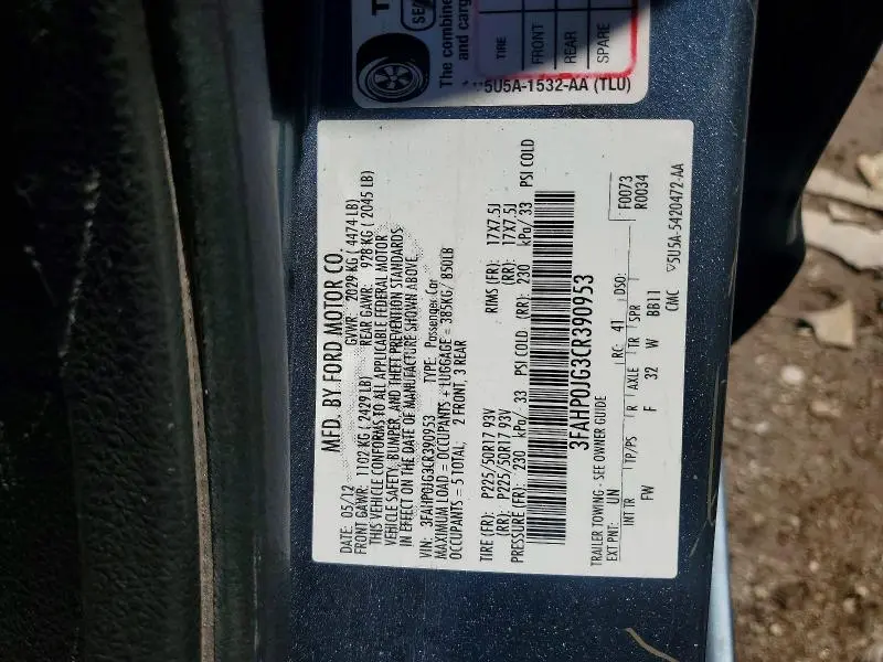 2012 FORD FUSION SEL  
