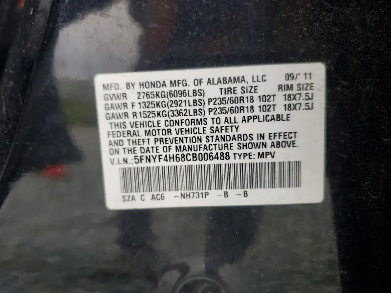2012 HONDA PILOT EXL  