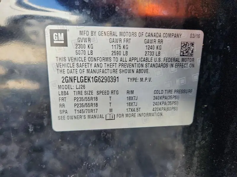 2016 CHEVROLET EQUINOX LTZ  
