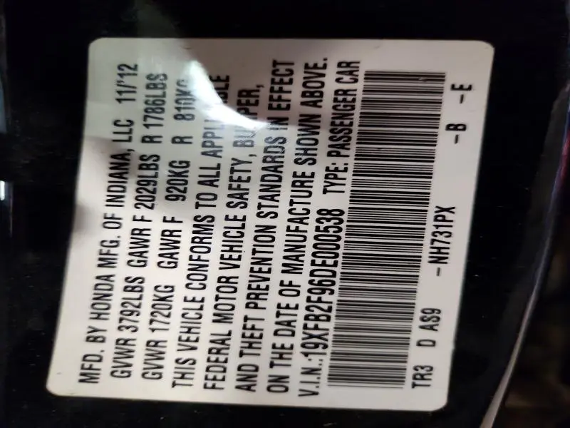 2013 HONDA CIVIC EXL  