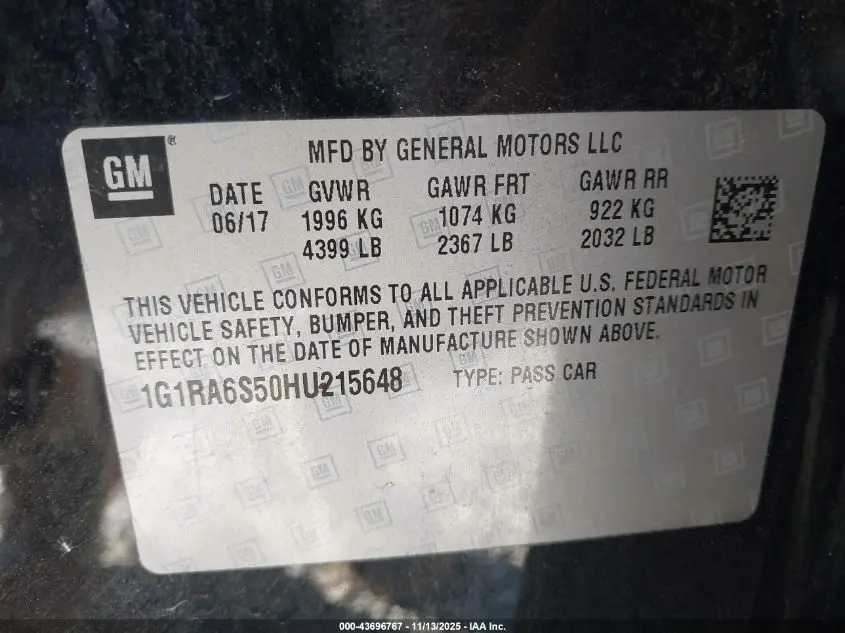 2017 CHEVROLET VOLT LT