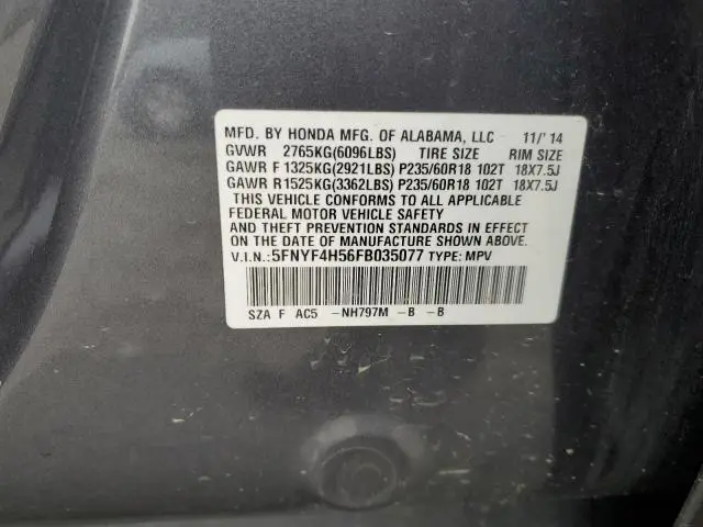 2015 HONDA PILOT EXL  