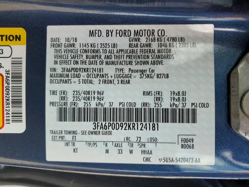 2019 FORD FUSION TITANIUM  