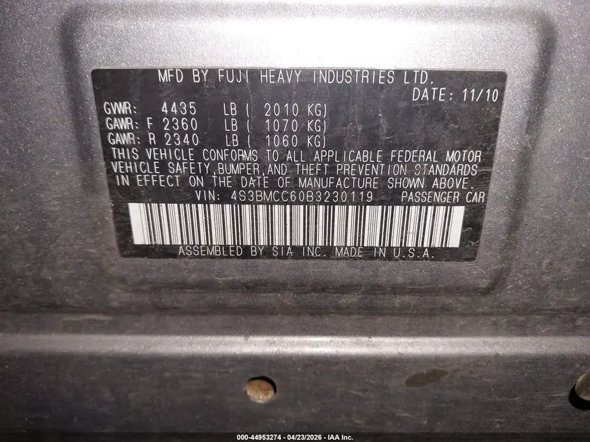 2011 SUBARU LEGACY 2.5I PREM AWP