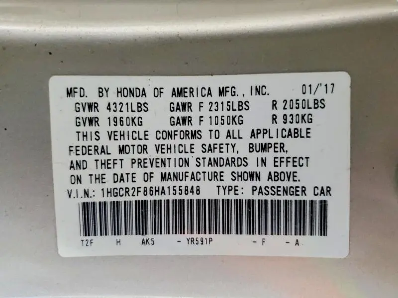 2017 HONDA ACCORD EXL  