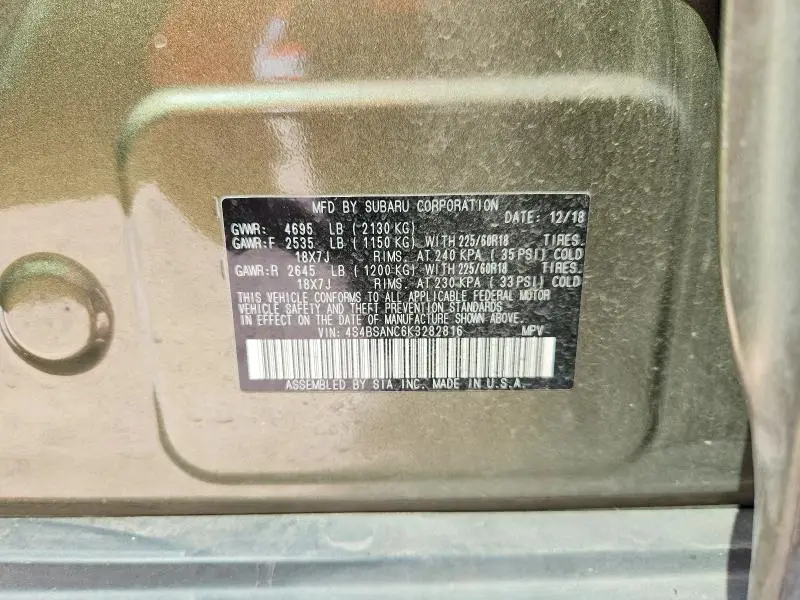2019 SUBARU OUTBACK 2.5I LIMITED  