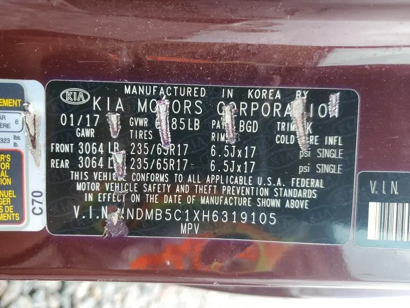 2017 KIA SEDONA LX  