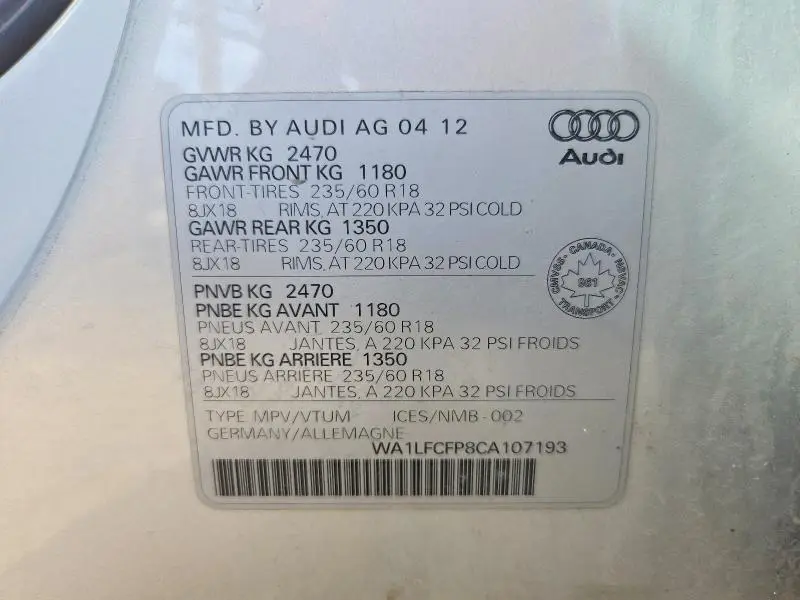 2012 AUDI Q5 PREMIUM PLUS  