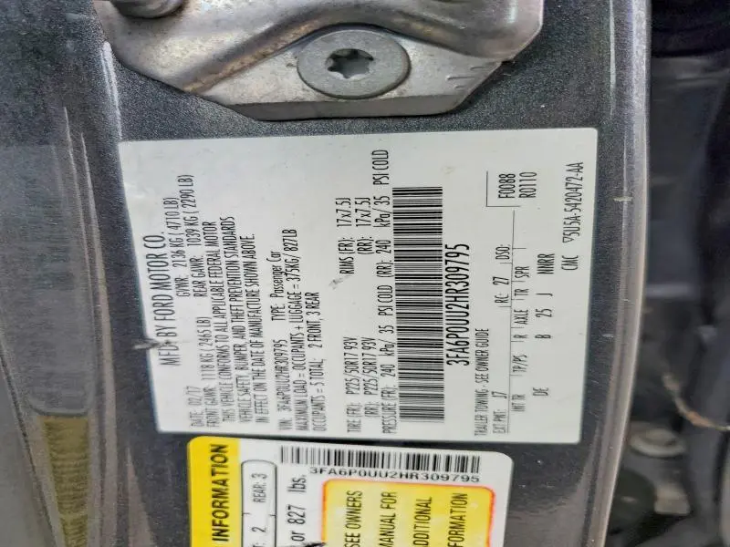 2017 FORD FUSION S HYBRID  