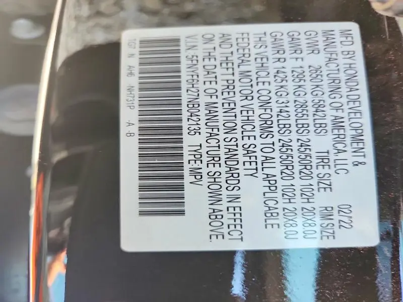 2022 HONDA PILOT SE  