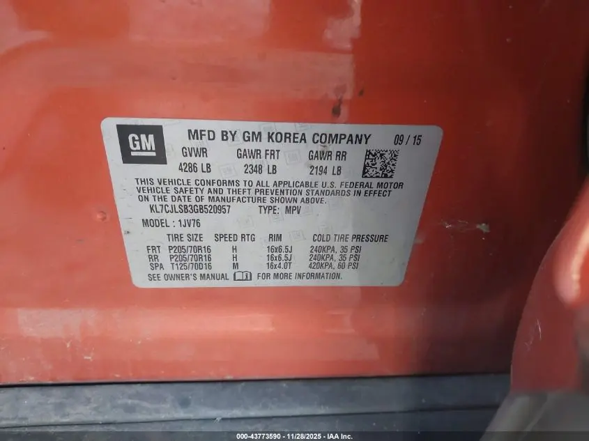 2016 CHEVROLET TRAX LT