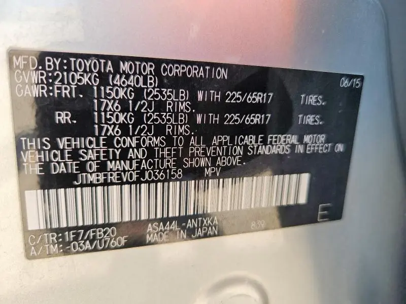 2015 TOYOTA RAV4 LE  