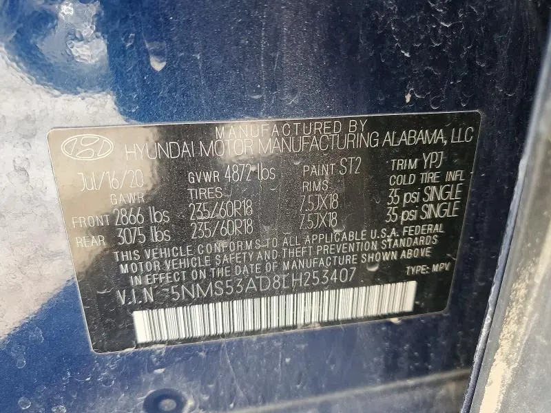 2020 HYUNDAI SANTA FE LIMITED  