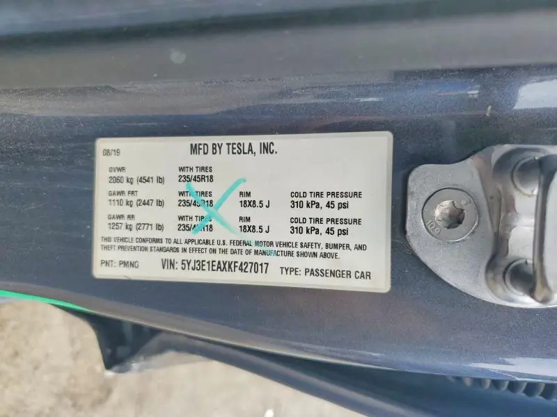 2019 TESLA MODEL 3   