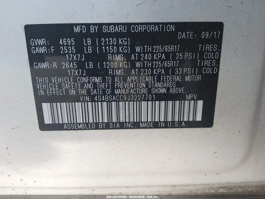 2018 SUBARU OUTBACK 2.5I PREMIUM