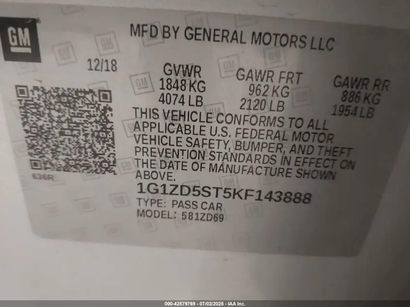 2019 CHEVROLET MALIBU LT