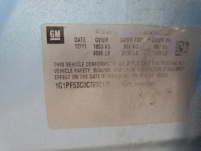 2012 CHEVROLET CRUZE LT  