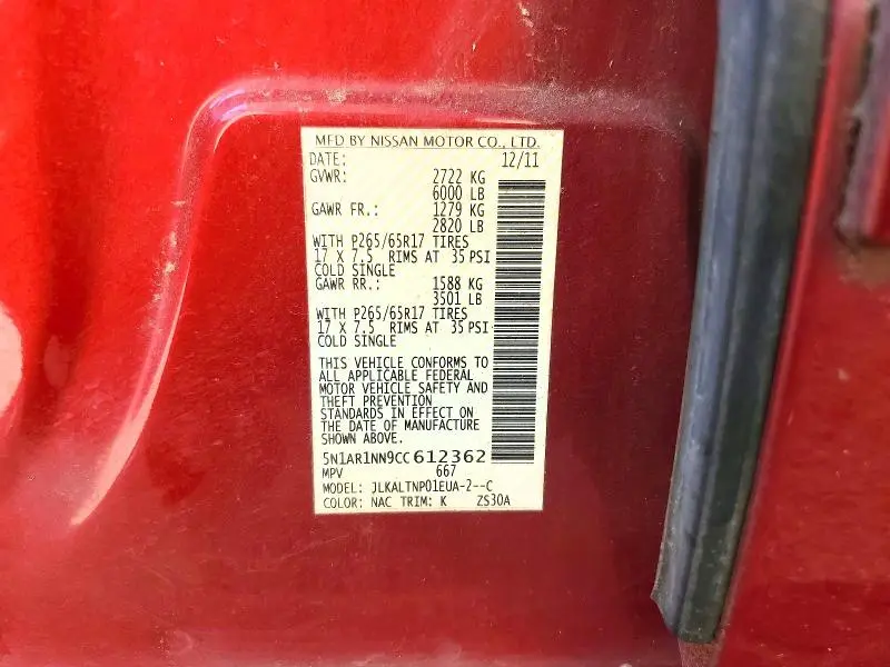 2012 NISSAN PATHFINDER S  