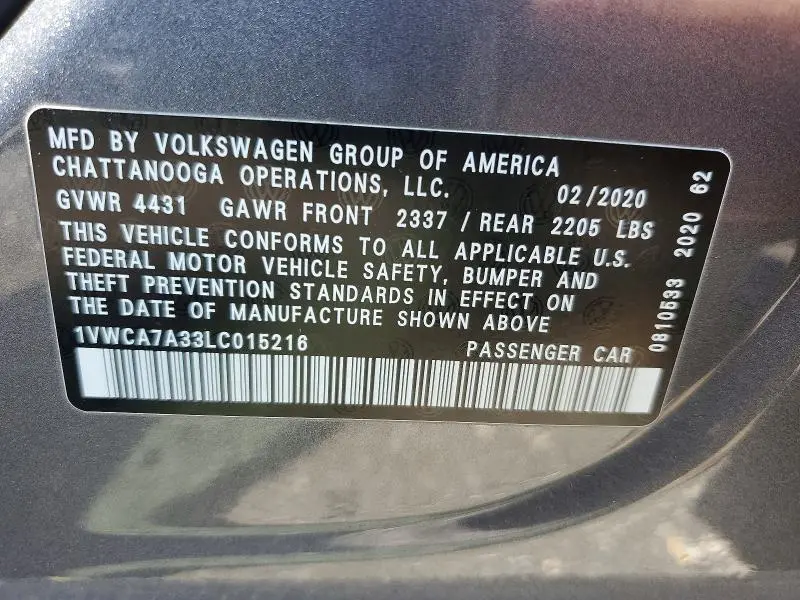 2020 VOLKSWAGEN PASSAT SEL  