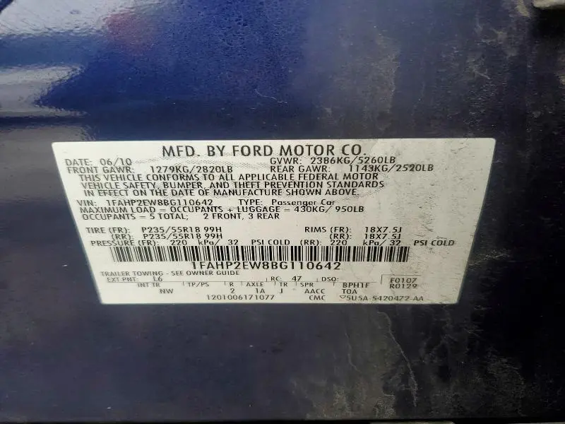 2011 FORD TAURUS SEL  
