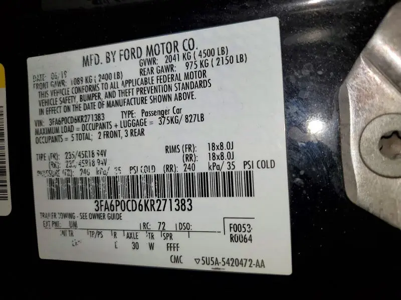 2019 FORD FUSION SEL  
