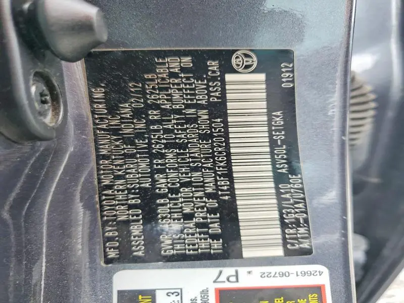 2012 TOYOTA CAMRY XLE  
