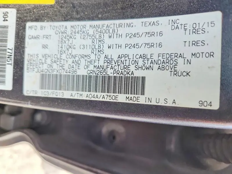 2015 TOYOTA TACOMA DOUBLE CAB PRERUNNER  