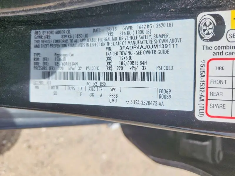 2018 FORD FIESTA S  