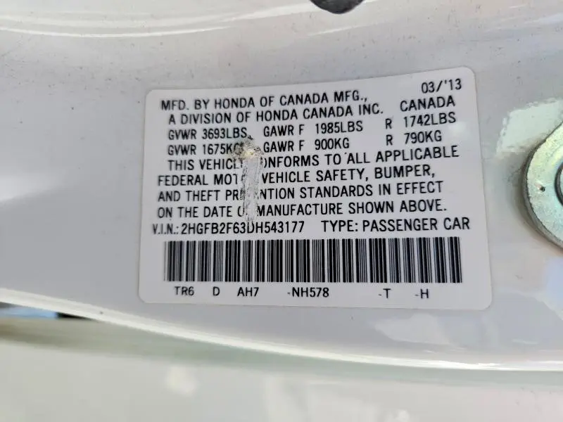 2013 HONDA CIVIC HF  