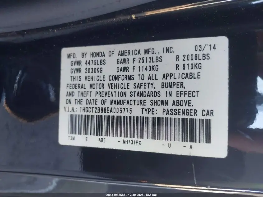 2014 HONDA ACCORD EX-L V-6