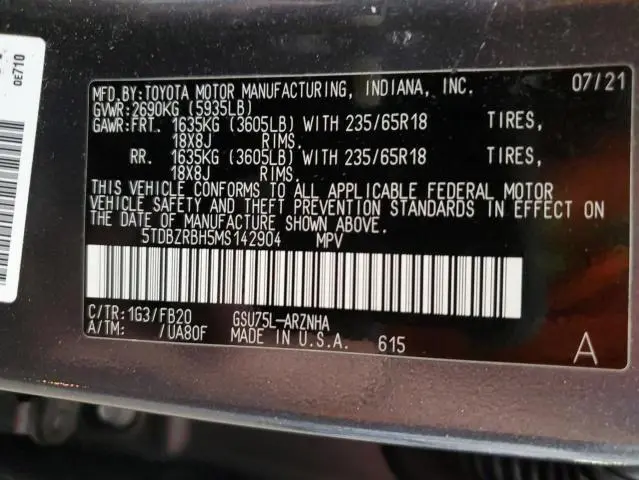 2021 TOYOTA HIGHLANDER L  