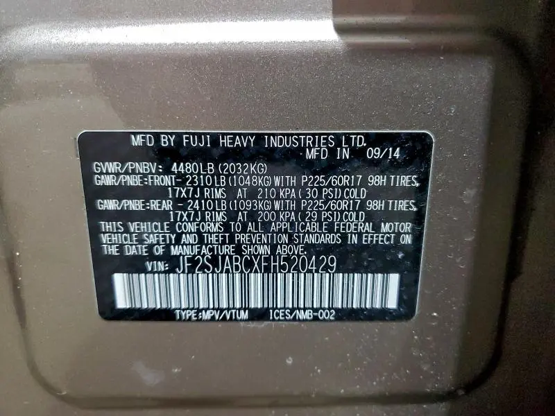 2015 SUBARU FORESTER 2.5I  