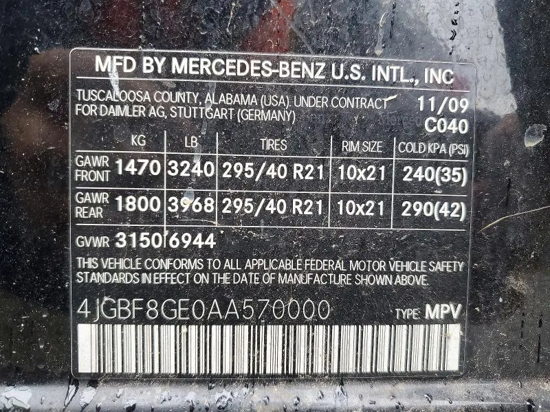 2010 MERCEDES-BENZ GL 550 4MATIC  