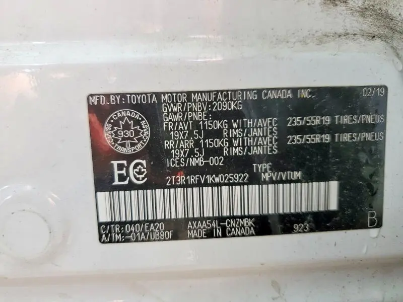 2019 TOYOTA RAV4 XLE  